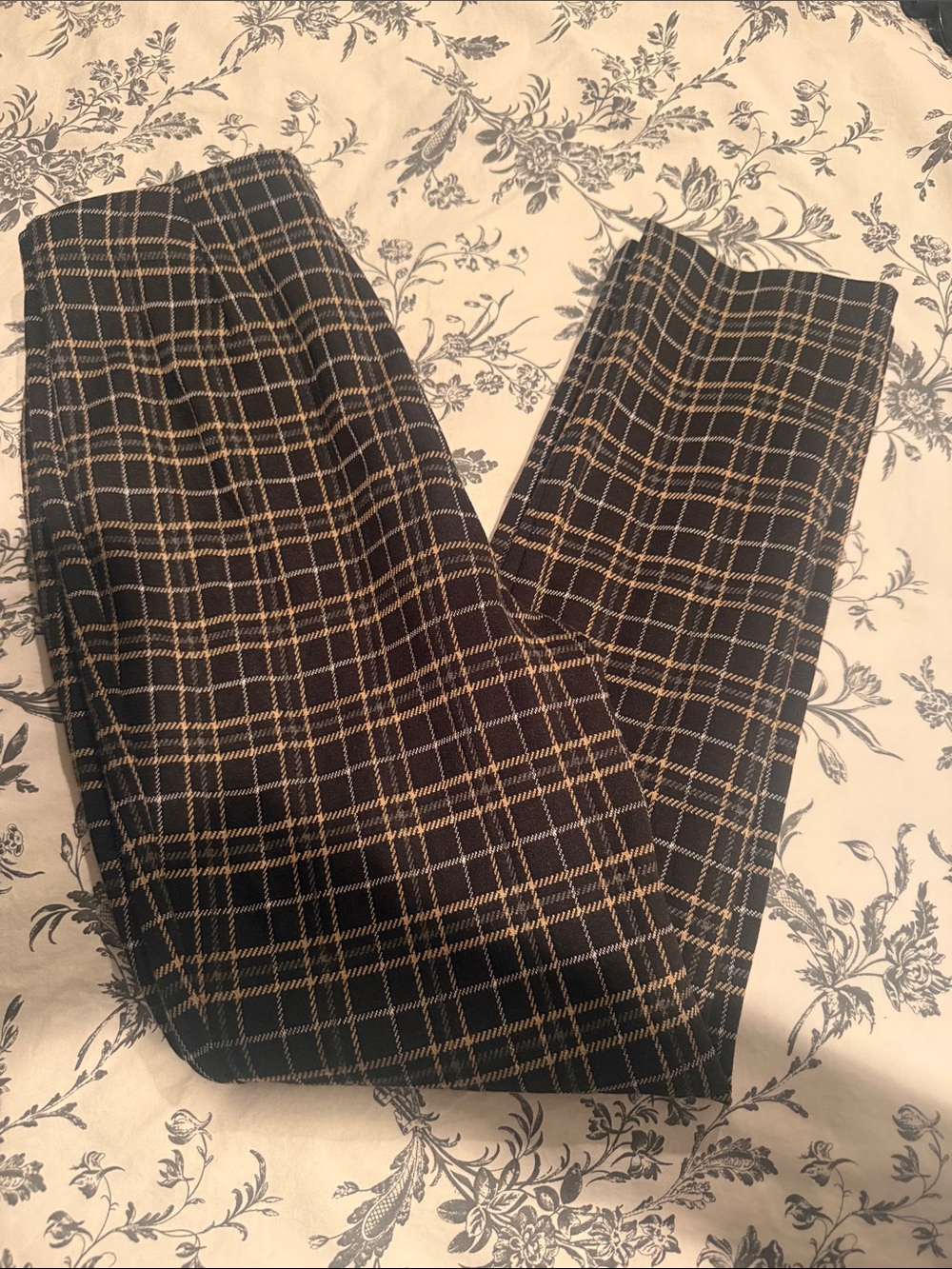 J. Jill Black Plaid Straight-Leg Pants with Tan Windowpane